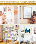 Women using Beefy 372 Piece Picture Hanging Kit With Nails Sawtooth Hangers Hooks Ring Holes And Wall Hardware for frames and decor.