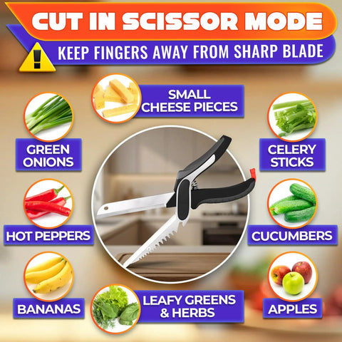 Six In One Kitchen Scissors With Built In Knife Blade Mini Cutting Board Opener Tenderizer And Lock Dishwasher Safe Spring Assist For Faster Prep Safer Cuts And Easy Serving, black