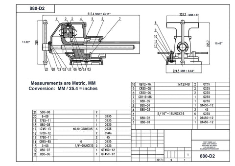 Technical diagram of Beefy Industrial Grade Reversible Vise With Five Point Five Inch Jaws Heavy Duty Ductile Iron Castings 360 Degree Swivel Base Gear