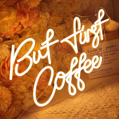 But First Coffee Led Neon Light Sign Usb Powered 5V Warm White Glow For Home Kitchen Office Wall Decor 17 By 10.2 Inch Dimmer Night Light