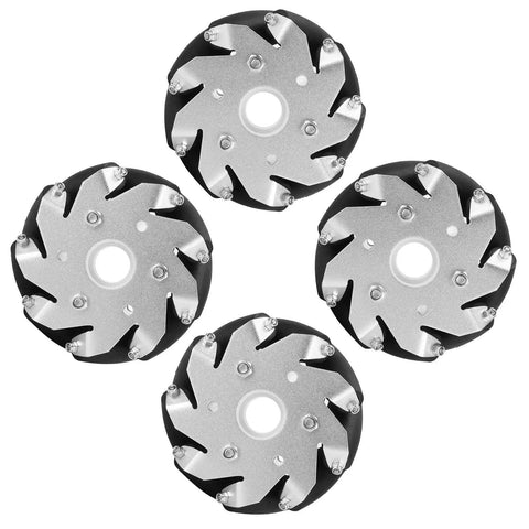 Four Piece 100mm Steel Mecanum Wheel Set For Robot Cars Omnidirectional Wheels With Aluminum Alloy Frame And Durable Rubber Rollers