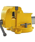 Heavy Duty 6 Inch Bench Vise With High Visibility Yellow Cast Steel, Swivel Base With 360 Degree Rotation, 1/2 To 2 Inch Pipe Capacity