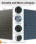 Two Pack 400W Bifacial Solar Panels N Type 16BB Monocrystalline PV Modules details and dimensions; 67.8in x 44.7in.