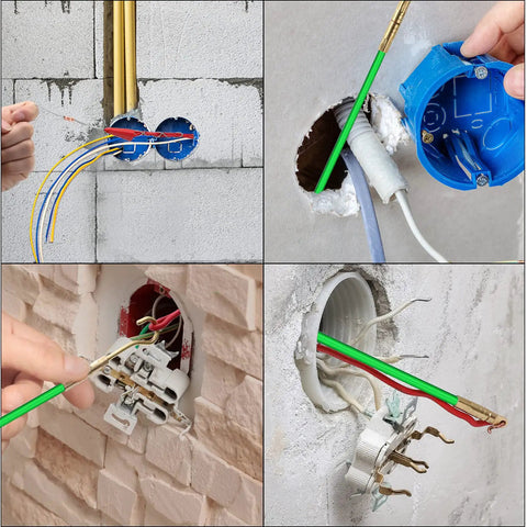 21 Feet Fiberglass Fish Tape Cable Rods Kit With Glow Rods And Hook Hole Set used for threading wires through walls