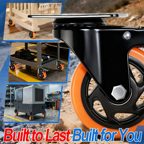 Close-up of a 4 Inch Caster Set Of 4 Dual Locking PU Casters with 2400Lb capacity on furniture and equipment