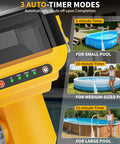 20V Battery Powered Water Transfer Pump Cordless Go Anywhere Stick Pump With 37 Inch Hose And Detachable Rod 800 GPH Portable Water Pump with auto-timer modes for different pool sizes shown in use