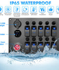 All In One Marine Rocker Switch Panel With LED Circuit Breaker 10 Circuits 12V 24V DC Socket Horn Button Dual USB Charger And Voltmeter IP65 Waterproof