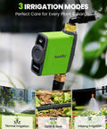 WiFi Water Timer For Garden Hose And Sprinkler System With Smart Valve shown with irrigation modes display