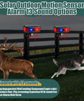 Solar Powered Outdoor Alarm Motion Sensor With 129dB Siren, Ultrasonic Detector And Strobe Light, 4 Modes For Critter Deterrent, Waterproof Security System For Home And Farm (Red) mounted on fence