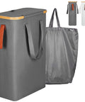 Slim Laundry Basket With Lid Collapsible Narrow Hamper With Removable Washable Bag Made Of Bamboo And Oxford Fabric 52L Gray For Bedrooms Bathrooms And RVs