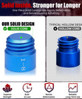 Comparison of solid core and hollow core design in blue hardware, highlighting durability and resistance to deformation.