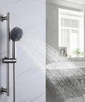 Adjustable Shower Head With Slide Bar And Extra Long Hose For Easy Rinsing 5 Function Handheld Shower Head With Wall Mount Brushed Finish