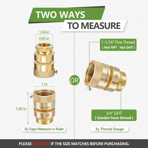 Diagram of a Lead-Free 1 And 1 Sixteenth Inch Fine Thread Female Self-Draining Vacuum Breaker Backflow Preventer Kit with measurements
