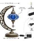 Dope Moon Shaped Mosaic Table Lamp With Turkish Glass Handmade Moroccan Boho Vintage Stained Glass Desk Lamp with US Plug and E12 Socket