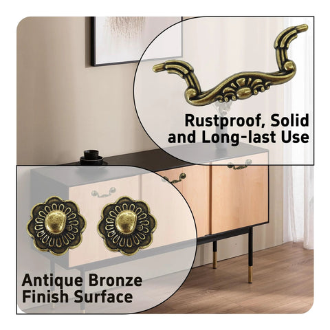 Antique Bronze 3 Inch Center To Center Drop Drawer Pulls, 6 Pack Bail Cabinet Handles For Furniture Cupboard Wardrobe Kitchen Door Display
