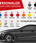 All-Fit automotive door edge protector; side view of a gray car with 13 color option swatches