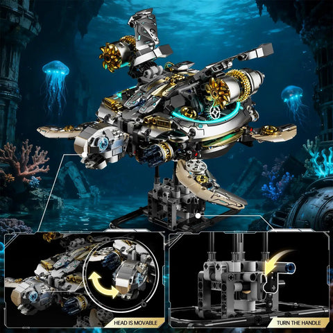 Mechanical Turtle Building Block With Hand Crank And Optional Motor Dual Drive Gear Motion For Adults Teens And Model Enthusiasts Dope Steampunk Educational Construction Set, 13 x 11.4 x 9 in