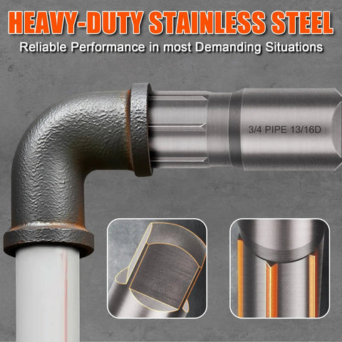 Beast Mode Heavy Duty 6 Piece Pipe Extractor Set For Damaged Threads One Eighth To One Inch Piping With Anti Slip Grip, 3/4 pipe shown
