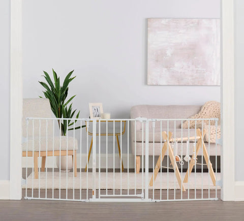 Super Wide Configurable Baby Gate For Doorways And Open Spaces Three Panel Wall Mounted Safety Gate With Door For Babies Toddlers And Pets