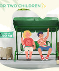 Kids Patio Swing 2-Seater Outdoor Swing Chair With Adjustable Canopy And Safety Belt Lion Pattern Hanging Swing Bench