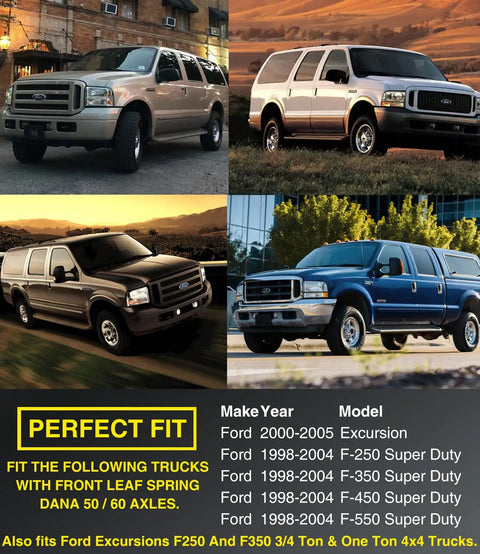 All In One Front Axle Seal Kit For Dana 50/60 Front Axle On Ford Super Duty Excursion F250 F350 F450 F550 1998-2004 compatibility chart