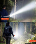 Person using Flat USB C Rechargeable LED Flashlight With 6 Modes Ultra Bright Handheld Light in spotlight and floodlight modes
