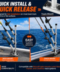 Three Rod Adjustable Trolling Rod Holder Tree For Boats With 360 Degree Rotation And 180 Degree Tilt, Marine Grade Aluminum, Height Adjustable Gunnel Track Mount Fishing Rod Holder System on deck mount