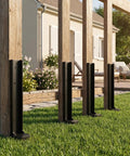 Heavy Duty Fence Post Repair Kit Featuring Rock Solid Steel Anchors and Beefy L Shaped Stakes for mailboxes and fences in a garden setting.