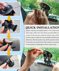 Installation steps for 180 Degree Adjustable Sun Visor Extender for Cars, showing suction cup attachment to car visor.