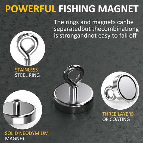 Beefy Neodymium Fishing Magnet With 110 Lbs Pulling Power, Heavy Duty Round Magnet With Lifting Eye Bolt, showing coating
