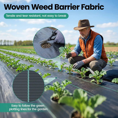 Heavy Duty Weed Barrier Landscape Fabric 13x65 Ft 5 Oz Geotextile Under Gravel Weed Blocker for Gardens in use on field