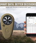 Handheld Wind Meter With Bluetooth App Connectivity For Precision Shooting And Air Flow Measurement displayed with smartphone app