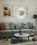 12 Lights Modern Firework Crystal Chandelier With Lit Dandelion Design Chrome Finish Stainless Steel Pendant Light in living room