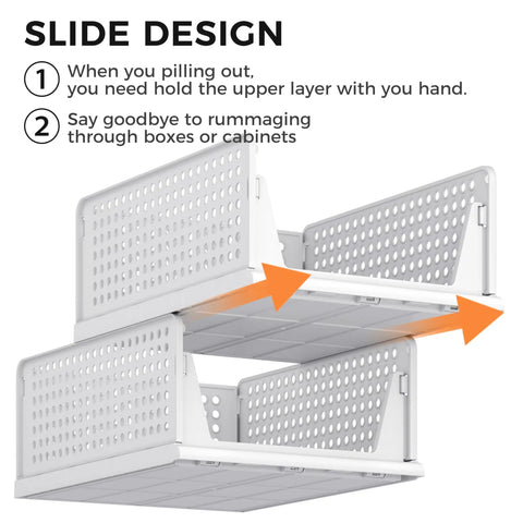 Slide design of Six Pack Stackable Closet Organizers Bins For Clothes Plastic Drawer Baskets For Wardrobe Shelf Storage Containers For Bedroom Bathroom Office White Great For Organizing Drawers And Shelves
