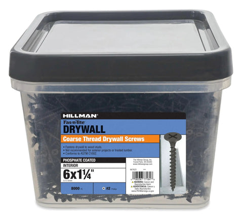 Heavy Duty Coarse Thread Drywall Screws 6 X 1 1 4 Inch Bugle Head Phillips Drive 8000 Count Pack in clear container