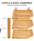 Total Kitchen Game Changer, Super Handy Bamboo Corner Shelf, 3 Tier Plate Rack with assembly tools and screws.