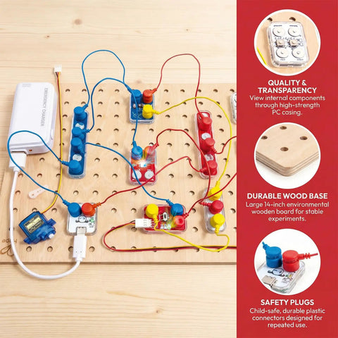 Circuit Explorer Boost Kit for Kids 8 and Up DIY Electronics Lab With 40 Piece Set Motor And LED Lights Cool Hands On STEAM Experiments For Curious Builders, wood board circuit layout