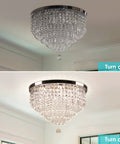 19.7 Inch Dope Crystal Ceiling Light Flush Mount Chandelier For Dining Room Living Room Bedroom And Foyer, off and on modes