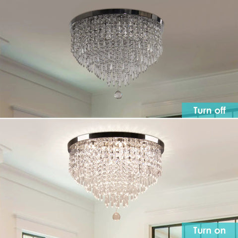 19.7 Inch Dope Crystal Ceiling Light Flush Mount Chandelier For Dining Room Living Room Bedroom And Foyer, off and on modes