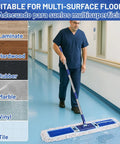 Man using 36 Inch Commercial Dust Mop For Quick Dry Dust Cleanup On Hardwood Floors With 59 Inch Extended Handle Heavy Duty Frame