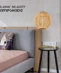 Bedroom with Three Pack Rattan Lamp Shades Vintage Boho Hanging Light Covers For Pendant Lamps And Ceiling Fans