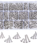542 Piece Stainless Steel Screw Kit With Phillips Flat Head Screws In Sizes Four Through Twelve For Woodworking And Metal Projects