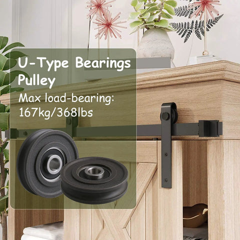 4 Pack U Type Pulley Wheel Dope Quality 0.31 By 1.77 By 0.45 Inches With 8 Mm Shaft Hole And Steel Bearings For Doors And Windows Replacement Kit Premium Fit For Sliding Doors And Windows, black U-type pulley wheels on sliding door track