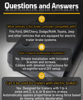 8508211 Proportional Brake Controller Kit product infographic showing a black brake controller with Q&A bubbles.