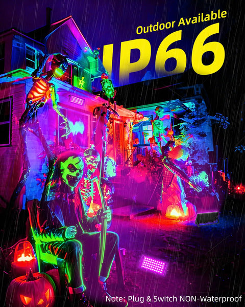 Next Level 50 Watt Led Blacklight Lamp With Ip66 Weatherproof Housing And Integrated Rocker Switch Plus Six Foot Power Cord For Halloween Kickbacks And Neon Glow Block Parties