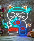 Lit Sushi Cat Neon Light Sign With White LED For Kitchen Or Home Bar Party Decor With Bright Glow Ramen Shop Vibe Cute Cat Lover Gift For Foodies And Cat Fans