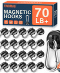 Ridiculously Strong Heavy Duty Neodymium Magnetic Hooks 20 Pack 70 Pound Capacity, steel hooks on display with packaging.