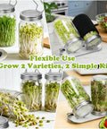 Complete All In One Sprouting Kit With Glass Mason Jars, Stainless Steel Mesh Lids, Angled Drainage Stand, And Light Blocking Sleeves, 2 Pack