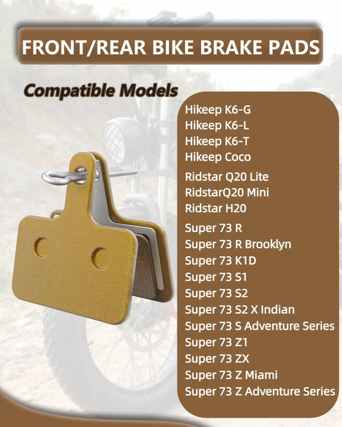 Image of Metal E Bike Brake Pads compatible with Ridstar Q20 Mini Q20 Lite H20 and Super 73 S1 S2 S R K1D ZX Z Adventure Series