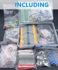 Epic 1818 Piece Dope DIY Electronics Component Kit With Resistors Capacitors LEDs Diodes Transistors Zener And Rectifier Diodes PCBs Potentiometers neatly organized in storage bags